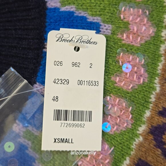 NWT Brooks Brothers LOVE Fair Isle Merino Wool Sweater Sequin Hearts XS - Picture 6 of 14